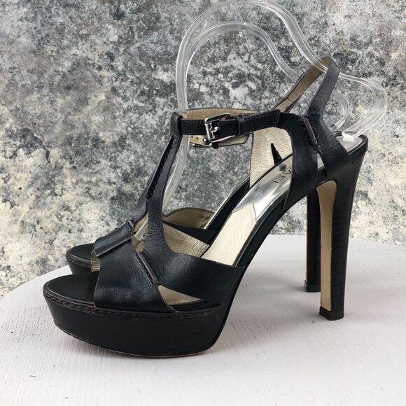 MMK MICHAEL MICHAEL KORS Women's 8.5M Black Leather Platform High Heel Sandals - Picture 3 of 14
